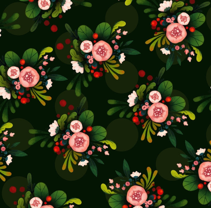 Pink and Black Floral Wrapping Paper Sheet