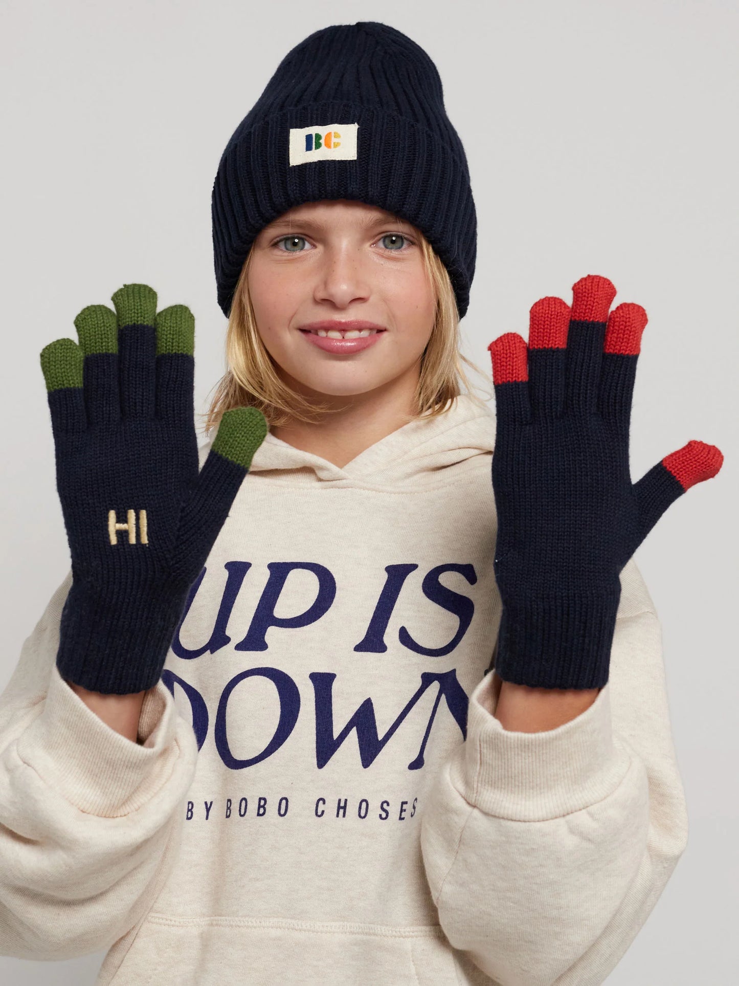 B.C Colored Fingers Knitted Gloves (Midnight) by Bobo Choses
