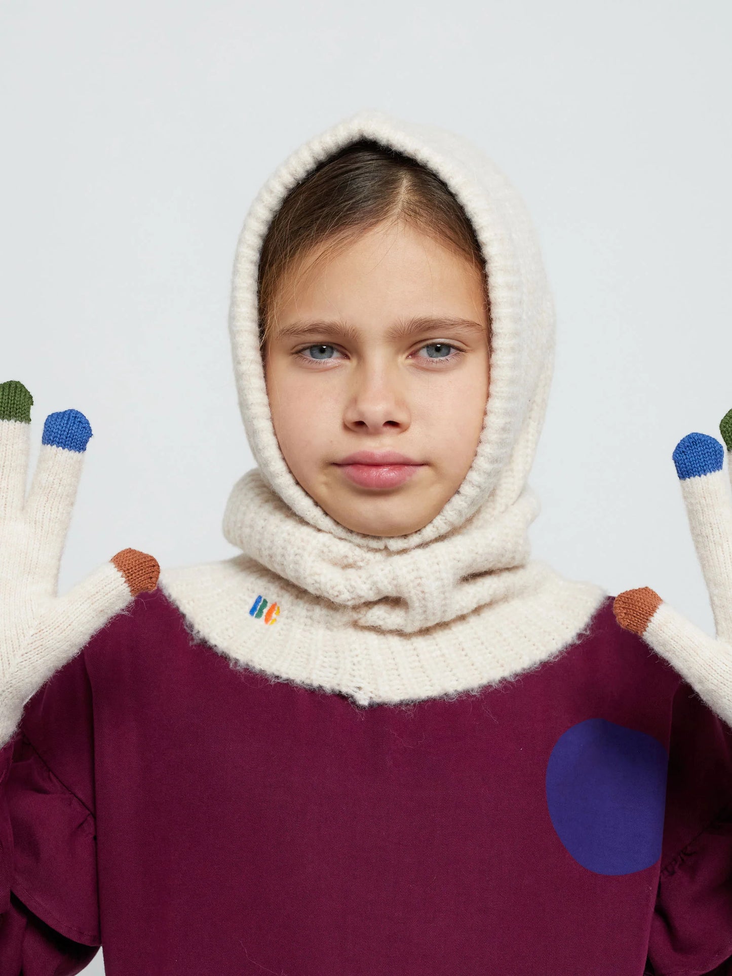 B.C Colored Fingers Knitted Gloves (Beige) by Bobo Choses