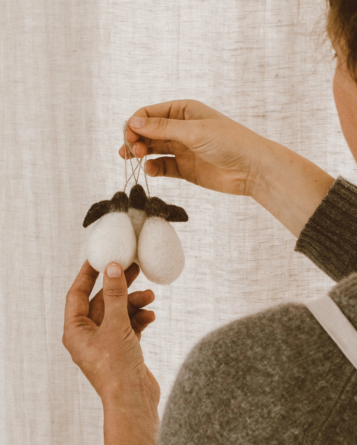 Hanging Little White Pears- Natural Wool by Goldrick