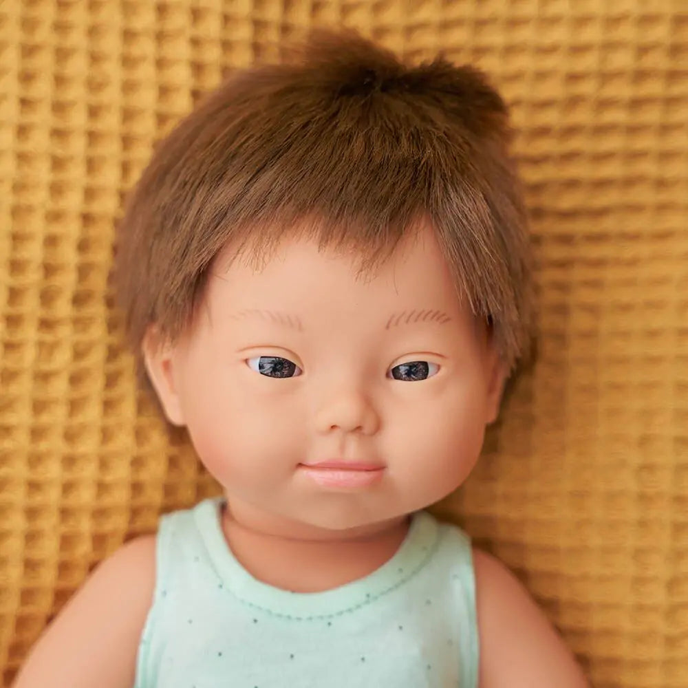 Miniland Brunette Caucasian Boy Doll w/ Down syndrome