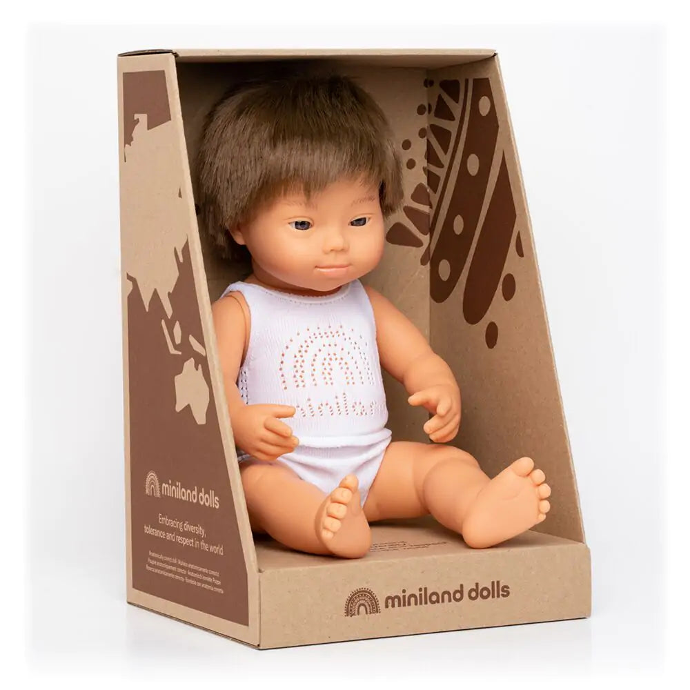Miniland Brunette Caucasian Boy Doll w/ Down syndrome