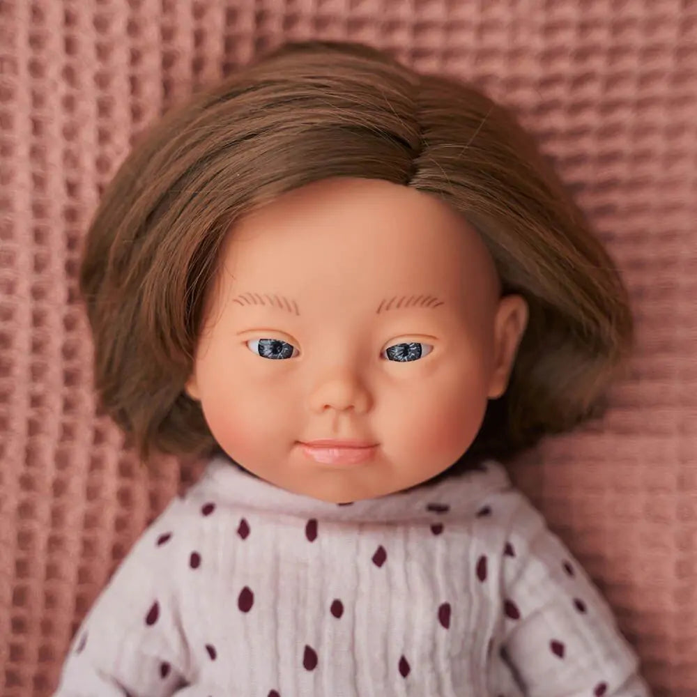 Miniland Brunette Caucasian Girl Doll w/ Down Syndrome