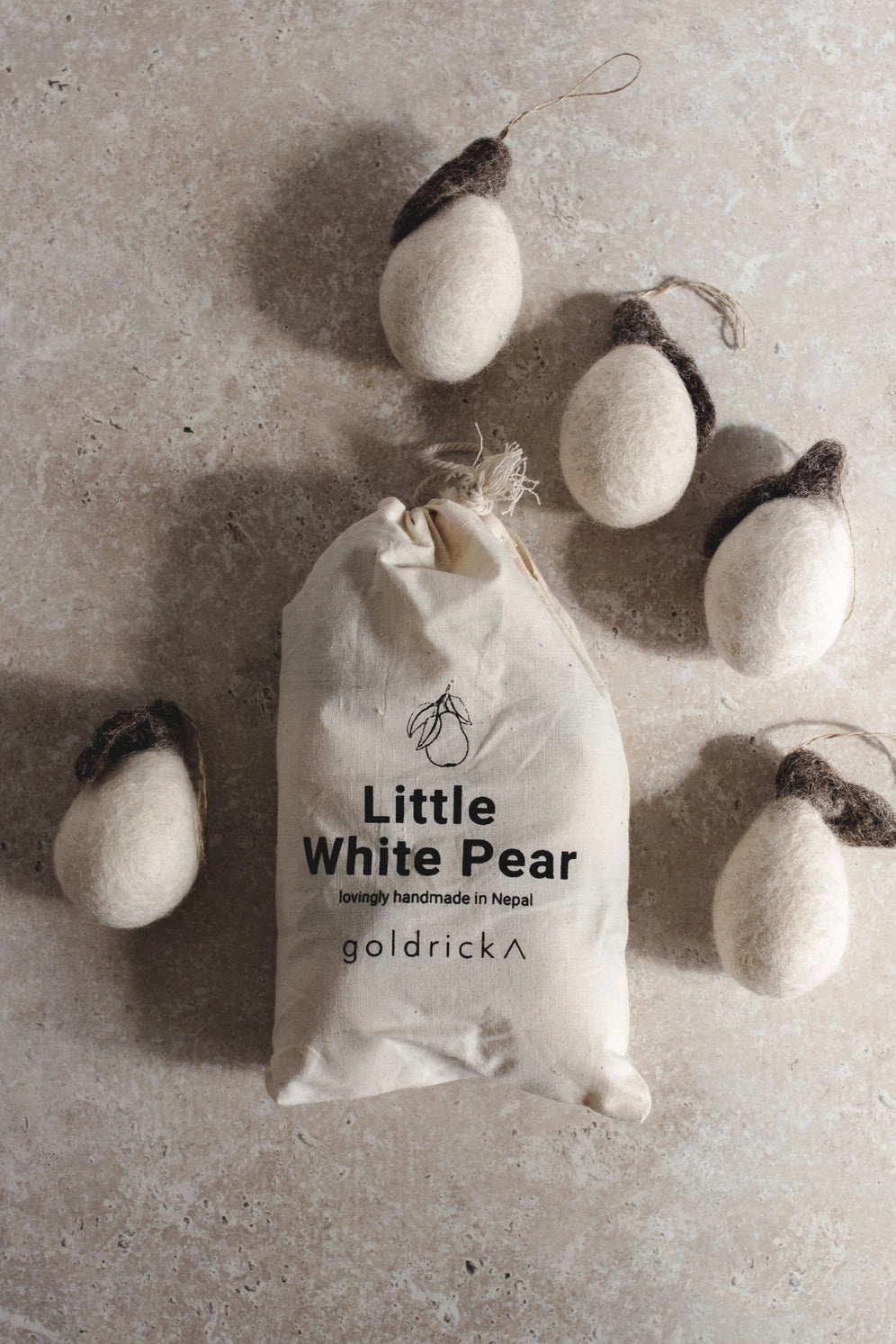 Hanging Little White Pears- Natural Wool by Goldrick