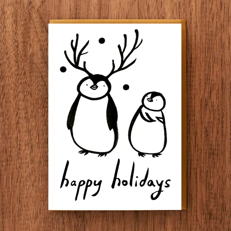 Letterpress Holiday Card: Reindeer Penguin