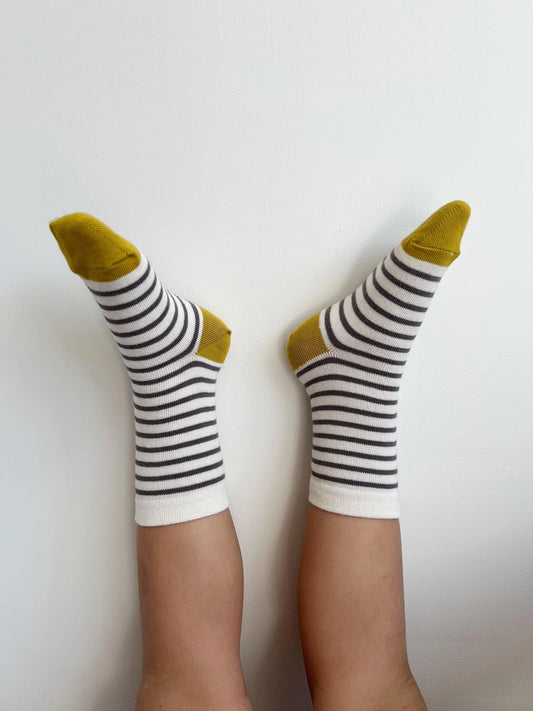 Kids Crew Sock in Striped Cream