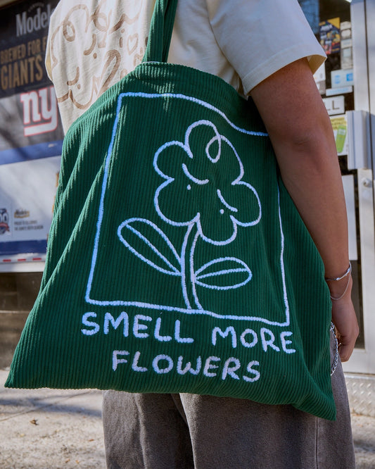 Smell More Flowers Large Corduroy Tote