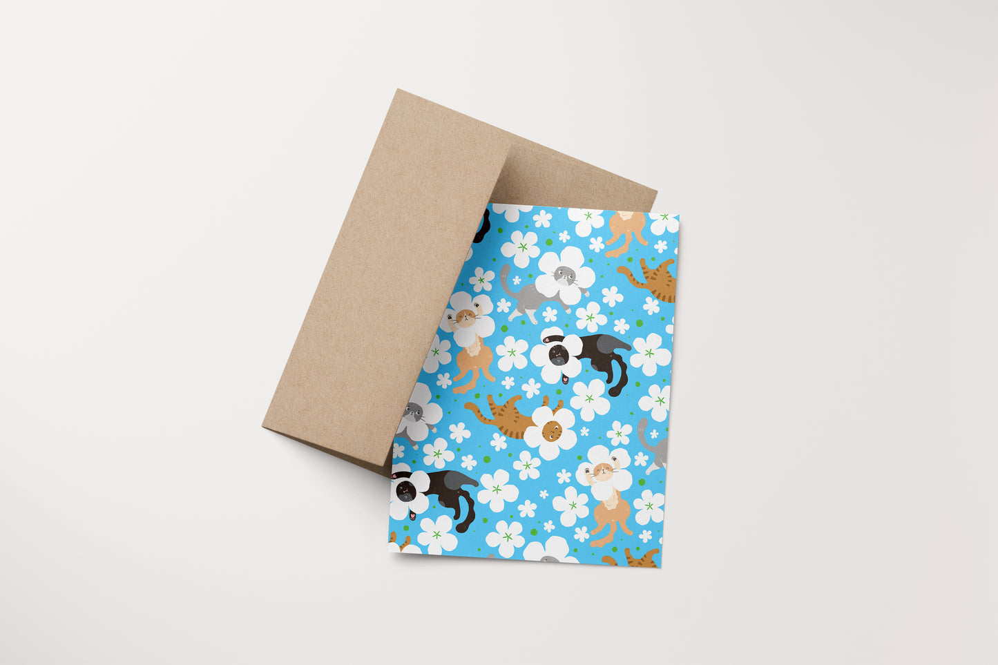 Blue Flower Cat Card