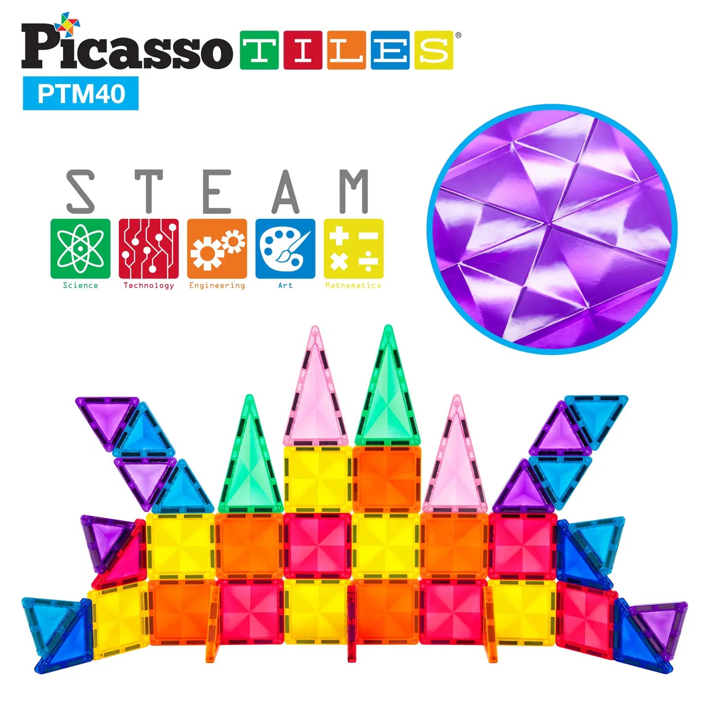 PicassoTiles Mini Diamond 40pc Tile Set