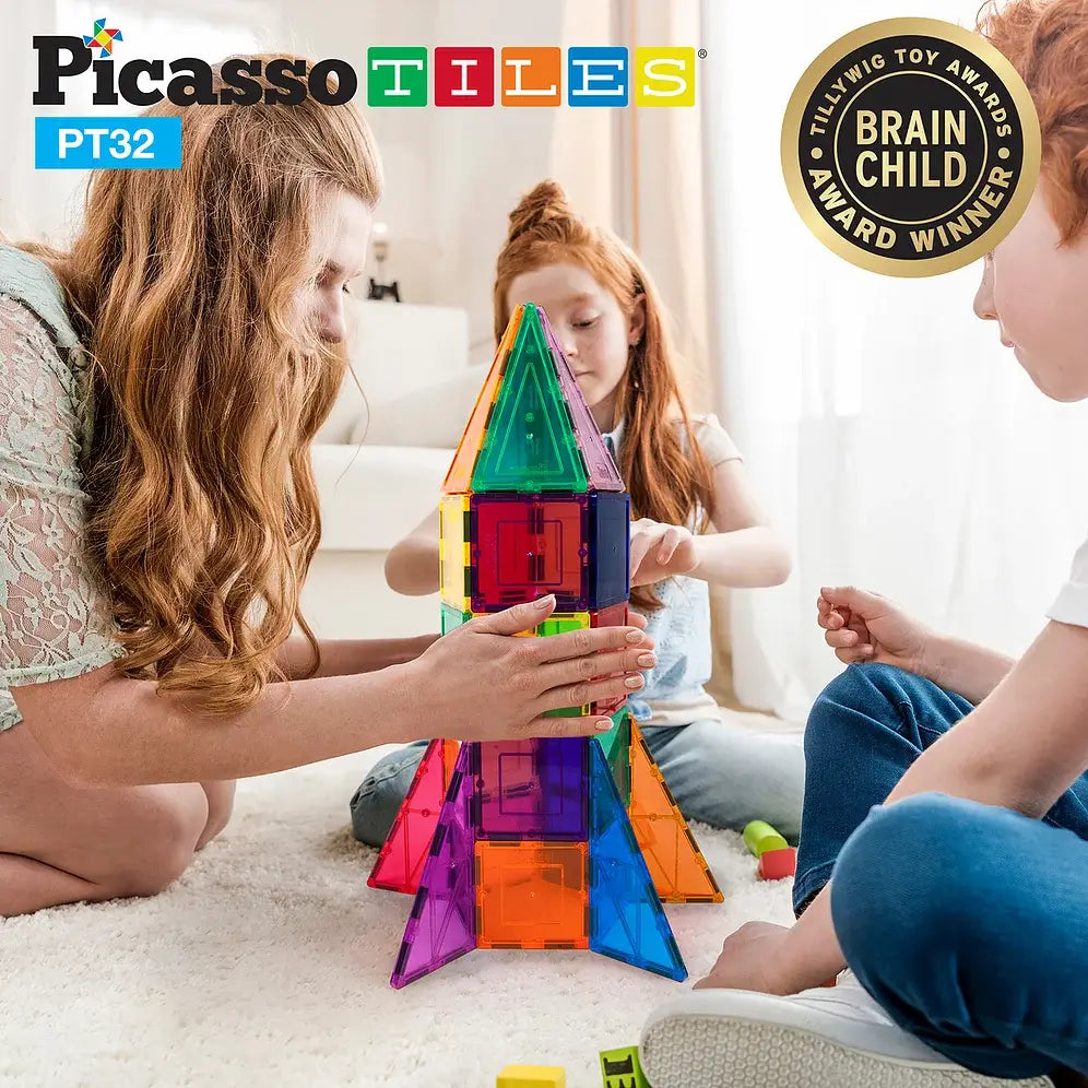 PicassoTiles 32pc Magnetic Rocket Tile Set