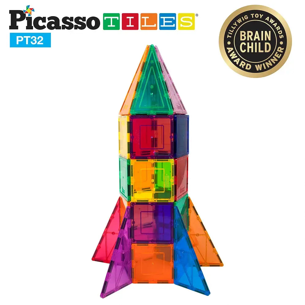 PicassoTiles 32pc Magnetic Rocket Tile Set