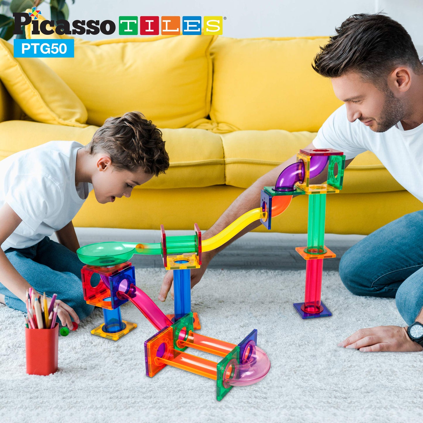 PicassoTiles Magnetic Marble Run Track -50pc Set