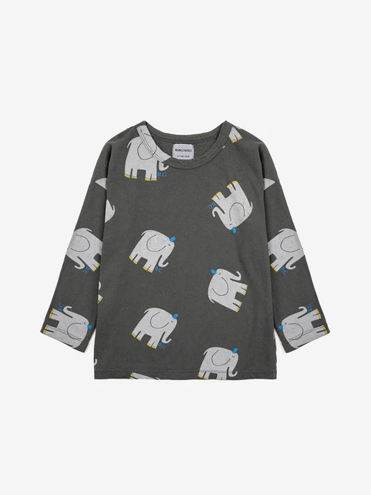 The Elephant All Over T-shirt in Dark Grey by Bobo Choses