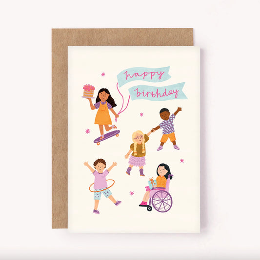 Birthday Banner- Cute Diverse Kids Card