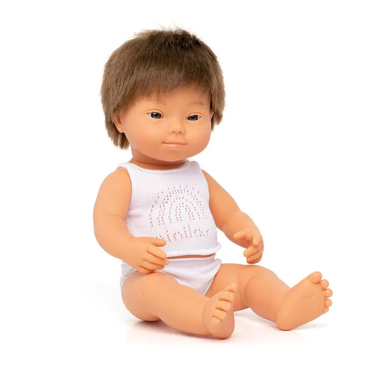 Miniland Brunette Caucasian Boy Doll w/ Down syndrome