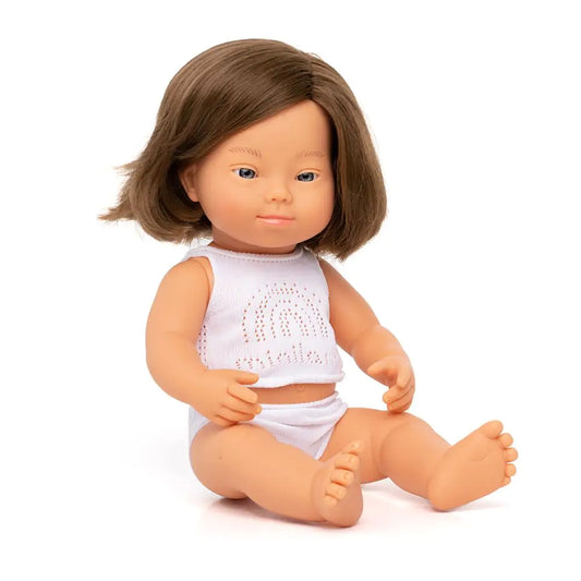 Miniland Brunette Caucasian Girl Doll w/ Down Syndrome