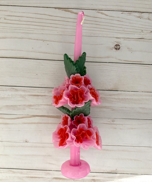 Large Oaxaca Beeswax Pink & Red Marigold Candle