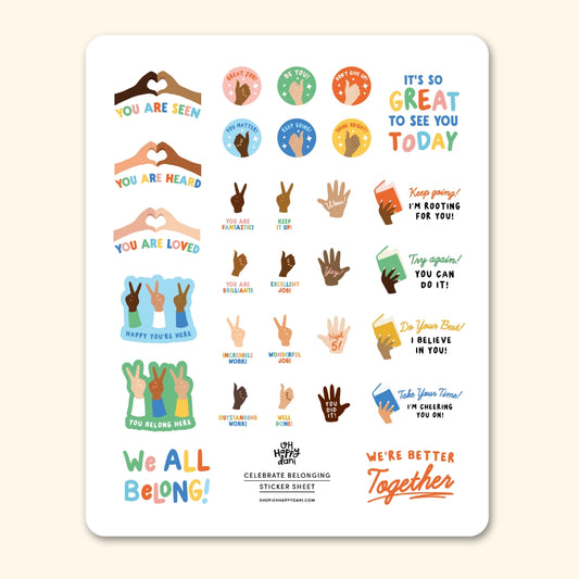 Celebrate Belonging Diversity Teacher Sticker Sheet