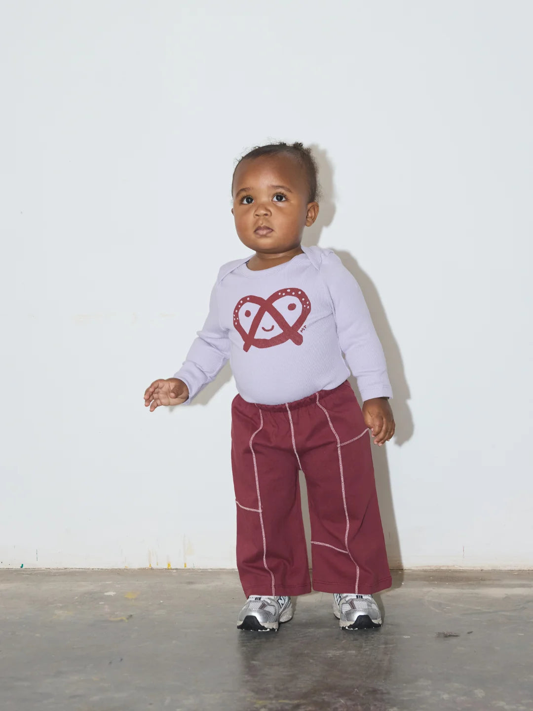 Topstitched Baby Pants in Maroon
