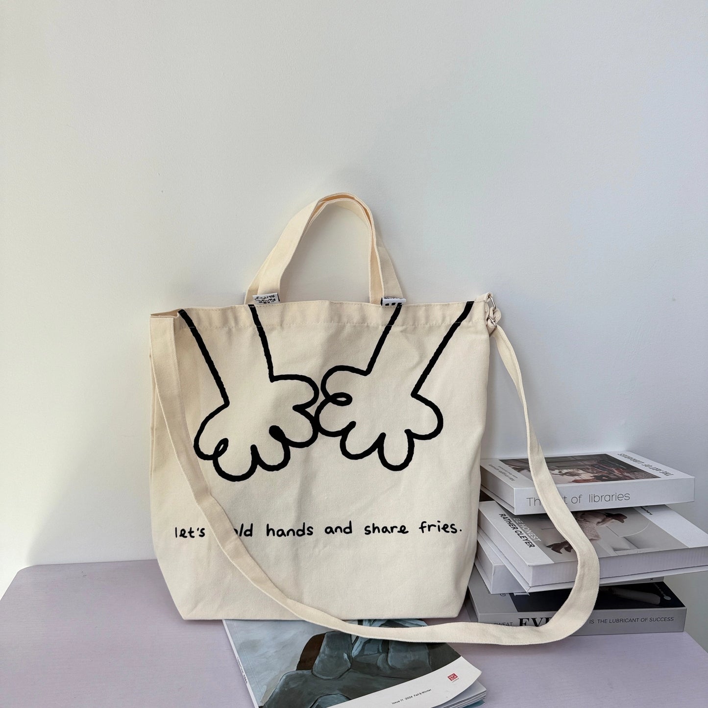 Te Large White Canvas Tote Bag