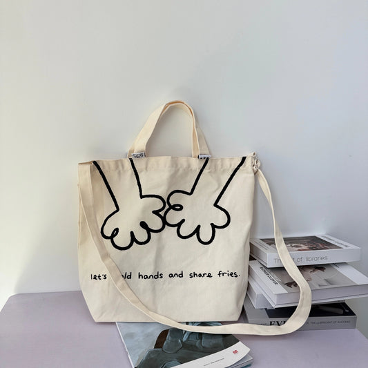 Te Large White Canvas Tote Bag