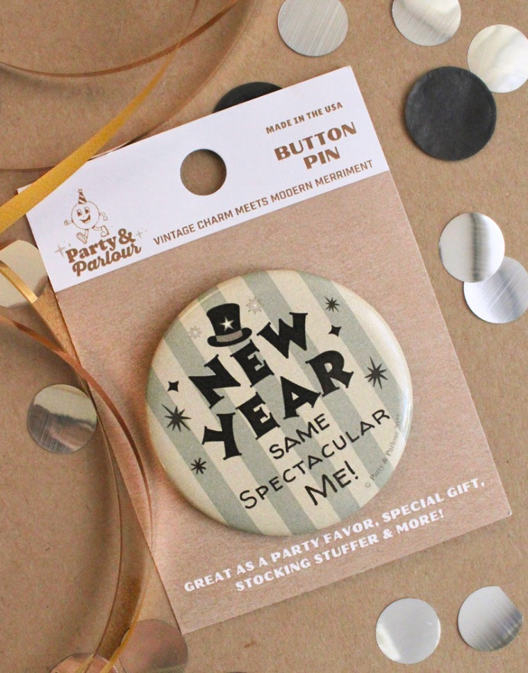 New Year's Striped Retro Vintage Button Pin