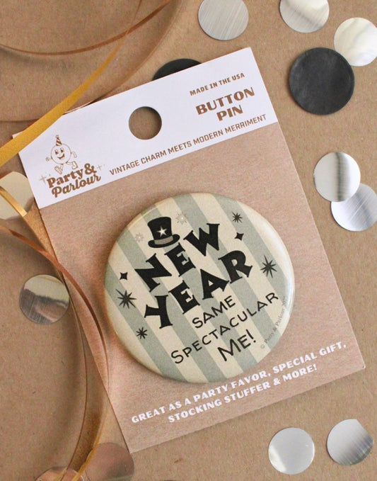 New Year's Striped Retro Vintage Button Pin