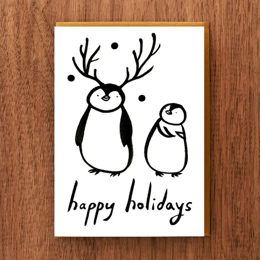 Letterpress Holiday Card: Reindeer Penguin