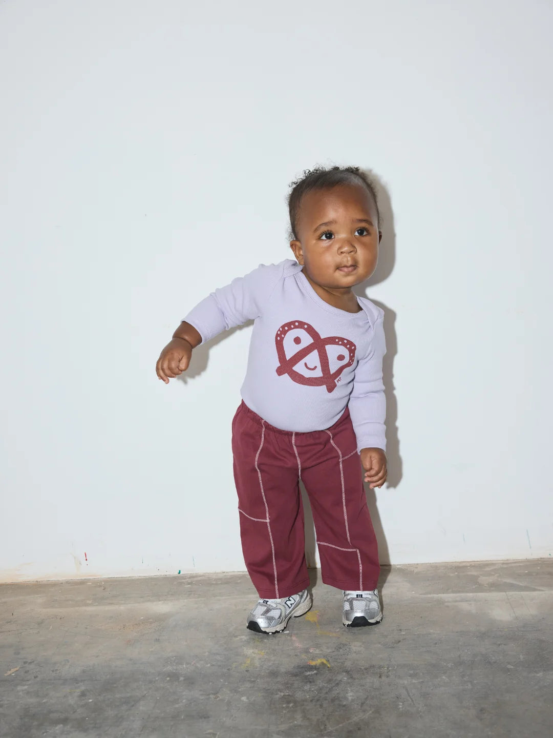 Topstitched Baby Pants in Maroon