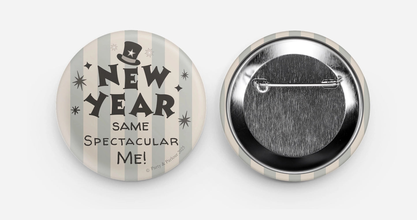 New Year's Striped Retro Vintage Button Pin