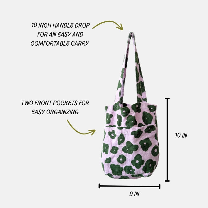 The Petite Tote in Celeste/ Grass & Cherry Blossom