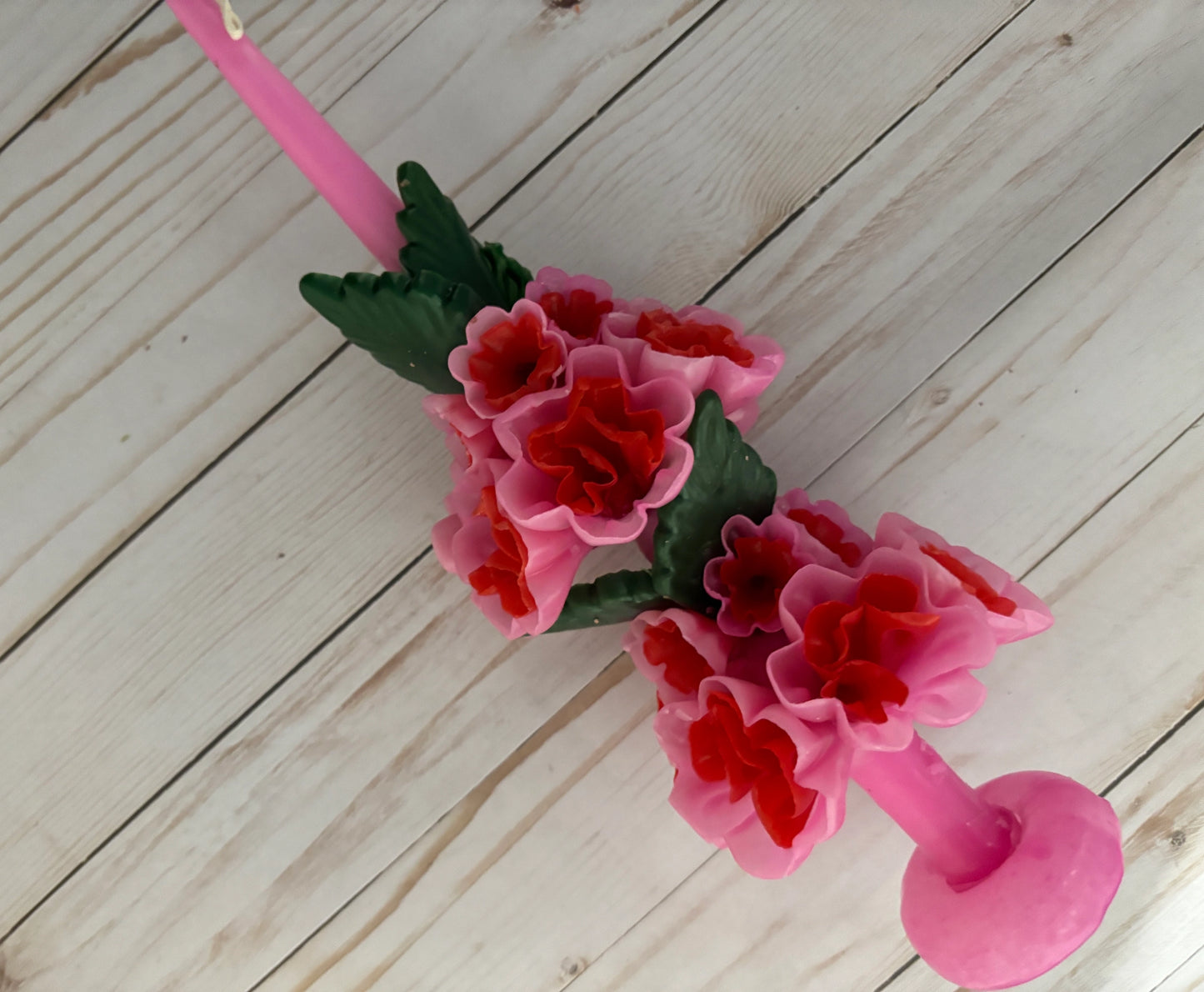 Large Oaxaca Beeswax Pink & Red Marigold Candle