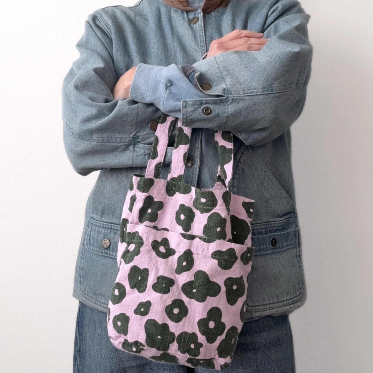 The Petite Tote in Celeste/ Grass & Cherry Blossom