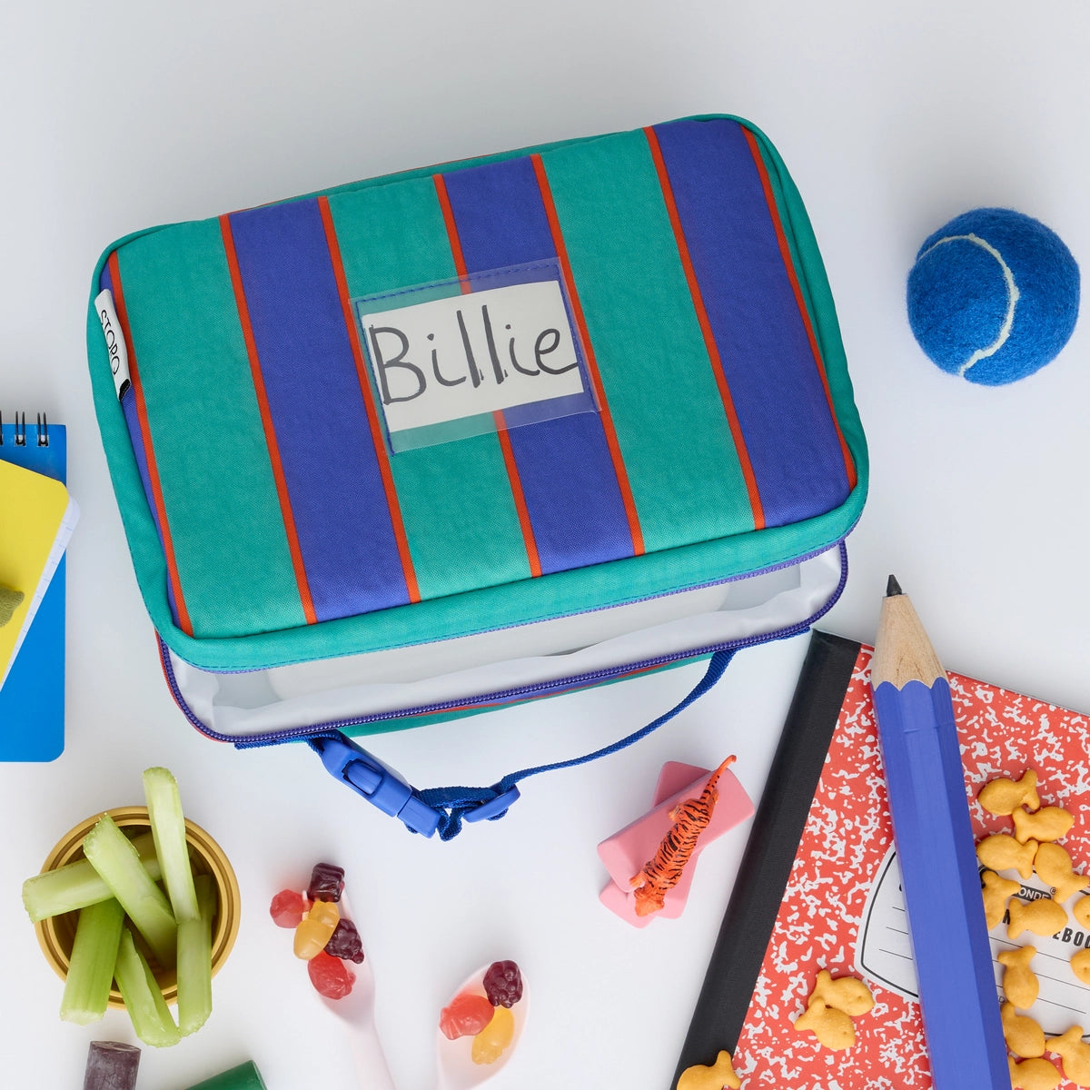 Cool Kid Lunch Box in Navy & Green Stripe