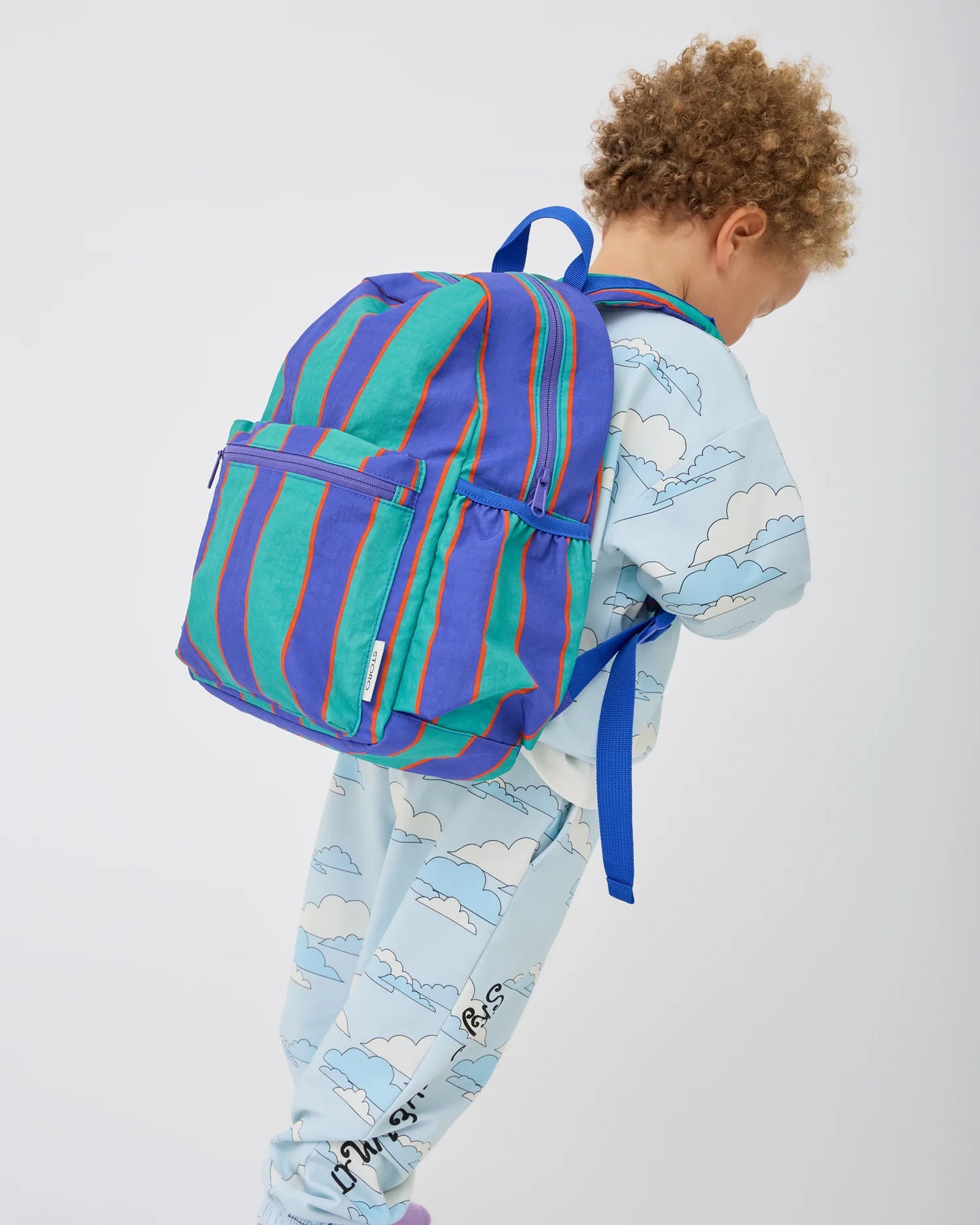 Cool Kid Backpack in Navy & Green Stripe