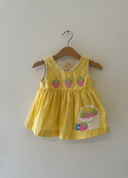 Vintage Yellow Seersucker Strawberry Dress 12m