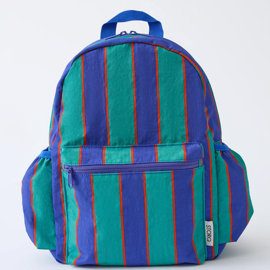 Cool Kid Backpack in Navy & Green Stripe