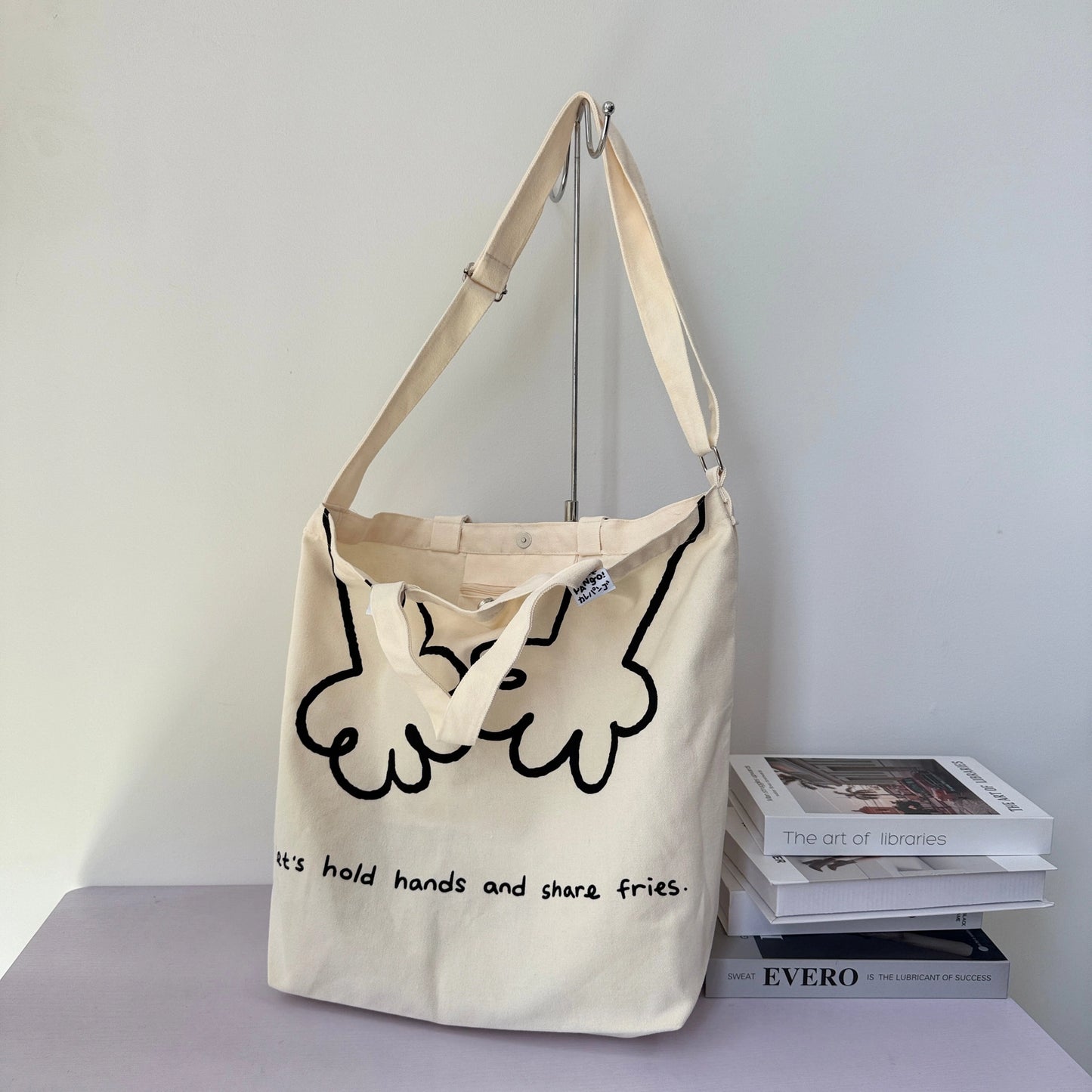 Te Large White Canvas Tote Bag