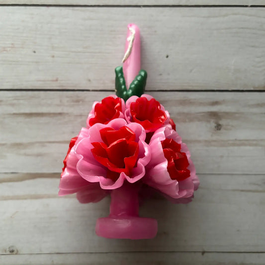Medium Oaxaca Beeswax Pink & Red Marigold Candle