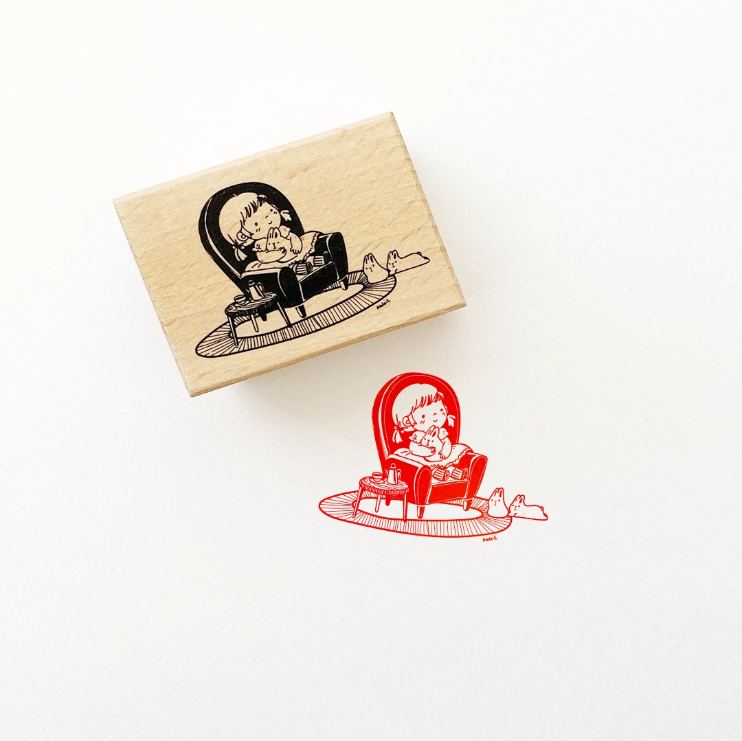 Girl + Bunnies On Chair Stamp