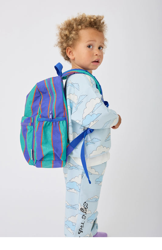 Cool Kid Backpack in Navy & Green Stripe