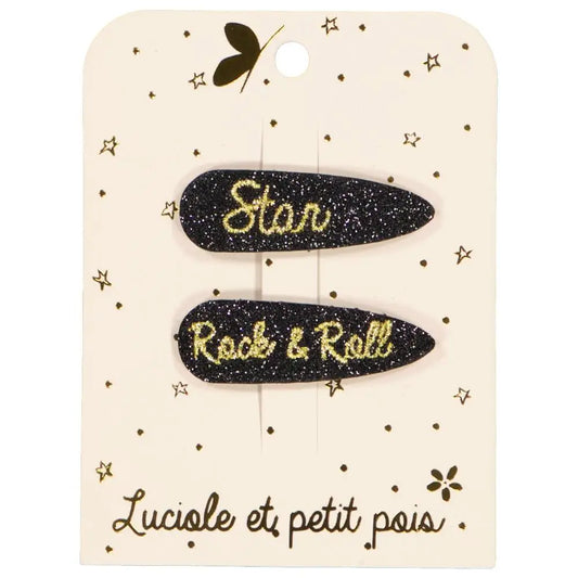 Luciole et Petit Pois Star & Rock/Roll Message clips (pair)