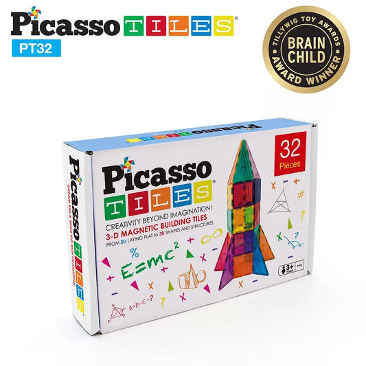 PicassoTiles 32pc Magnetic Rocket Tile Set