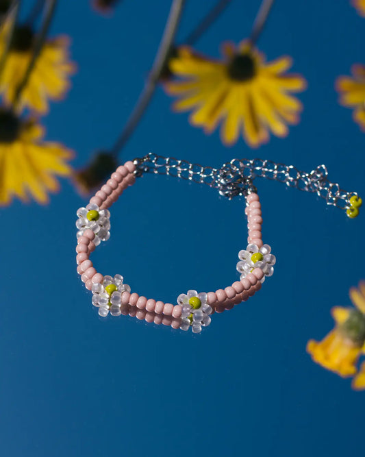 Reika-Beaded Daisy Bracelet Pink