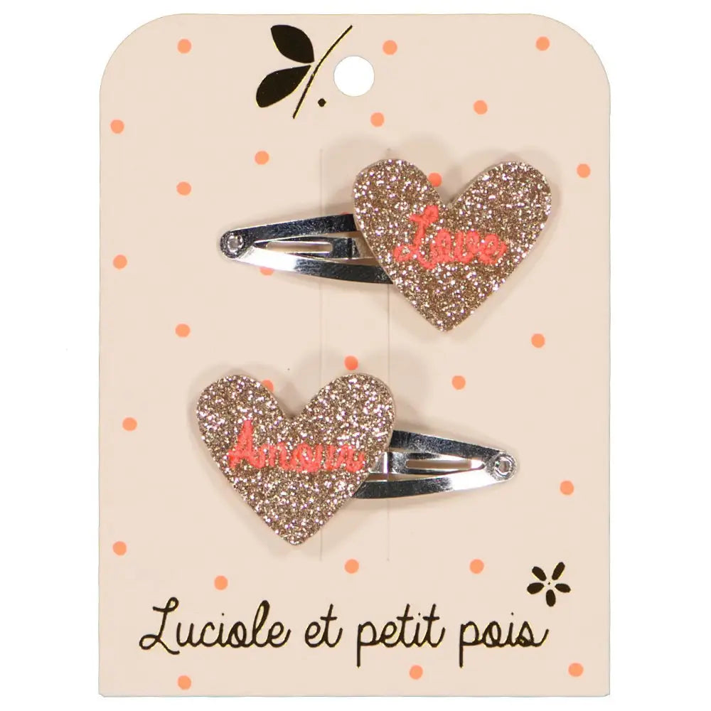 Luciole et Petit Pois Hearts Hair clips Love (pair)